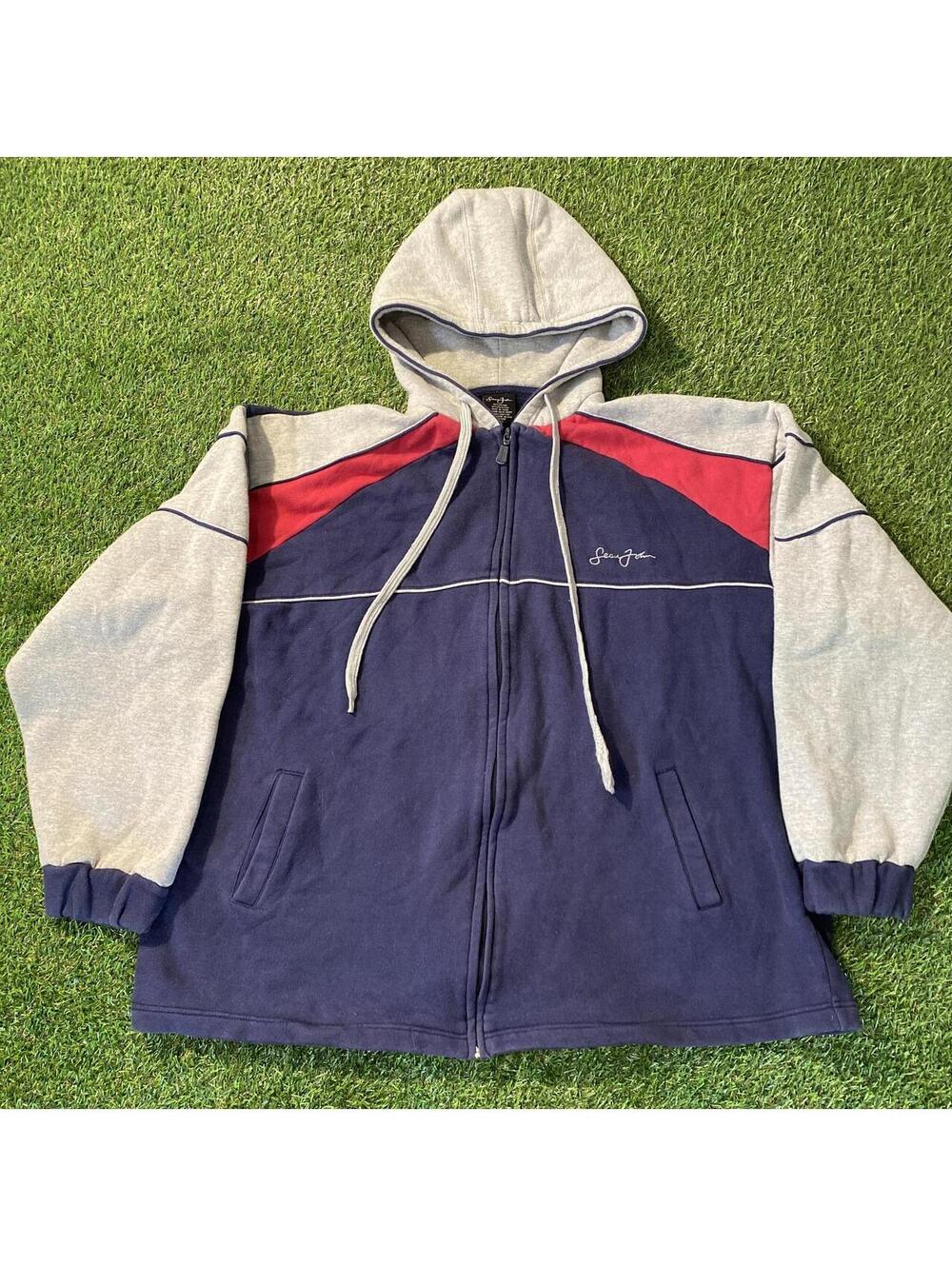 Vintage Y2K Sean John Grey & blue zip up hoodie